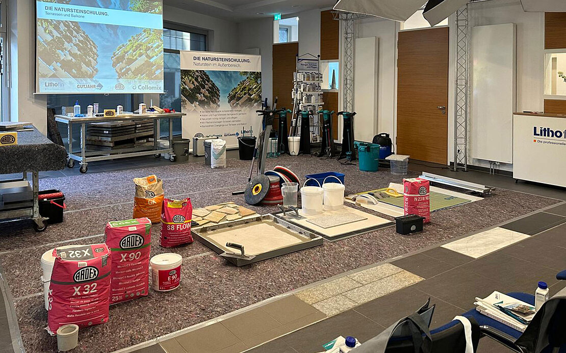 [Translate to English:] Lithofin Schulung Steinbeisschule Aufbau