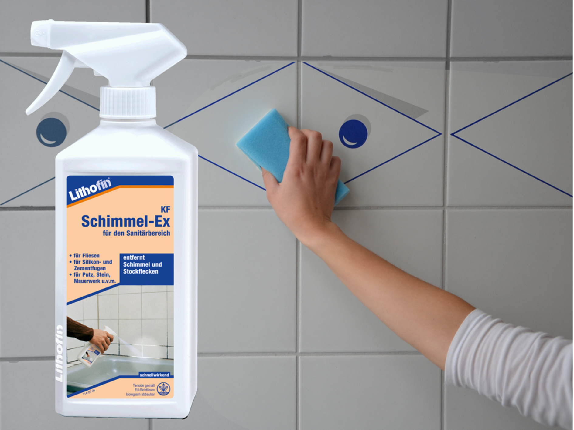 [Translate to Deutsch - AT:] Im Anfangsstadium lässt sich der Schimmel verhältnismäßig einfach von Silikonfugen entferne